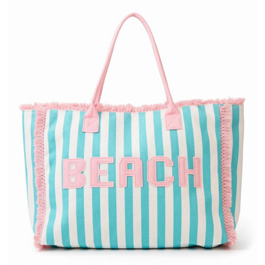 Beach Letter Embroidery Terry Cloth Frayed Shoulder Tote Bag