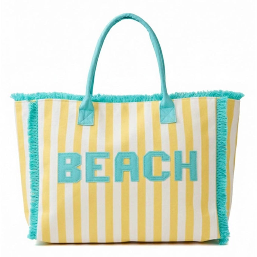 Beach Letter Embroidery Terry Cloth Frayed Shoulder Tote Bag