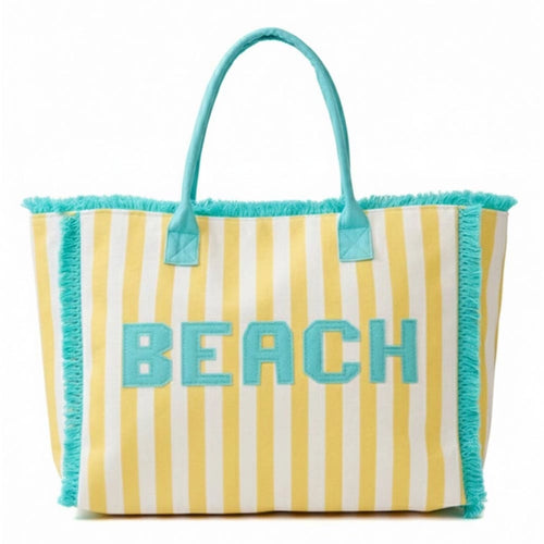 Beach Letter Embroidery Terry Cloth Frayed Shoulder Tote Bag