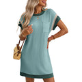 Color Block Ribbed Pocket T Shirt Dress Casual Summer