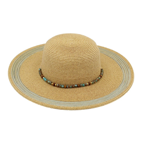 Beaded Band Shimmer Straw Wide Brim Summer Sun Hat
