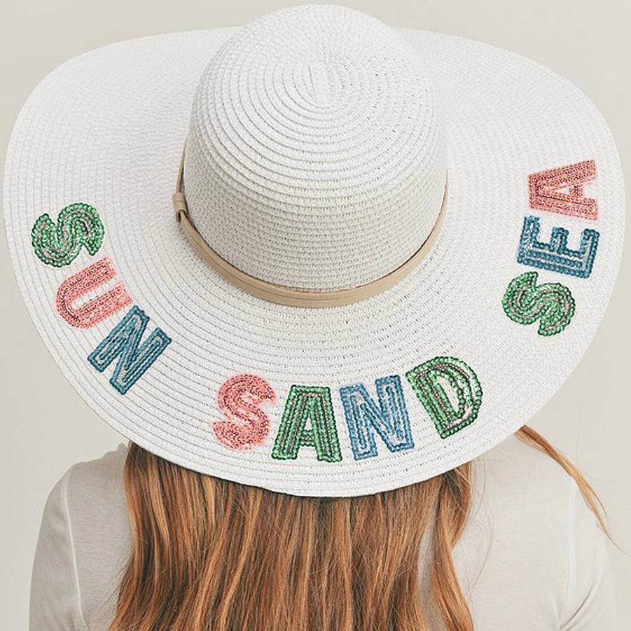 Sequin Letter Sun Sand Sea Floppy Hat
