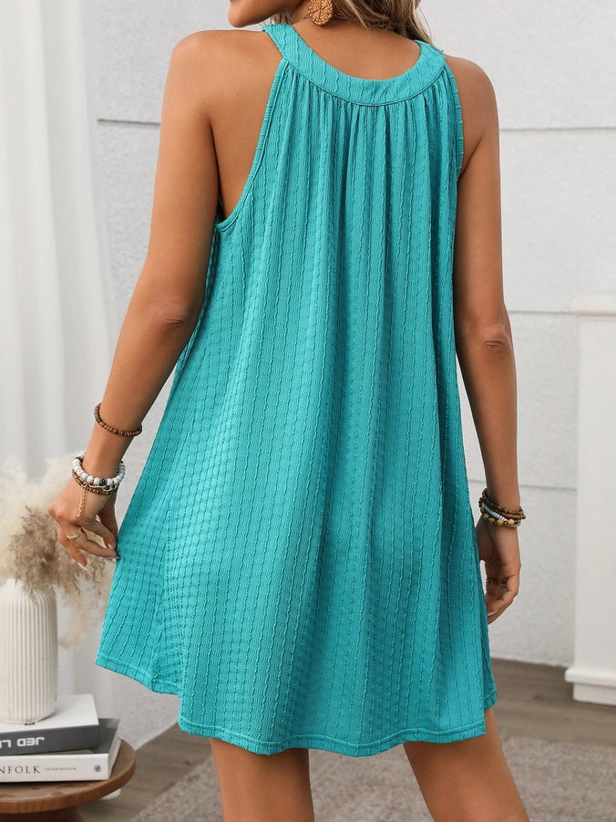 Solid Halter Neck Sleeveless Swing Mini Dress